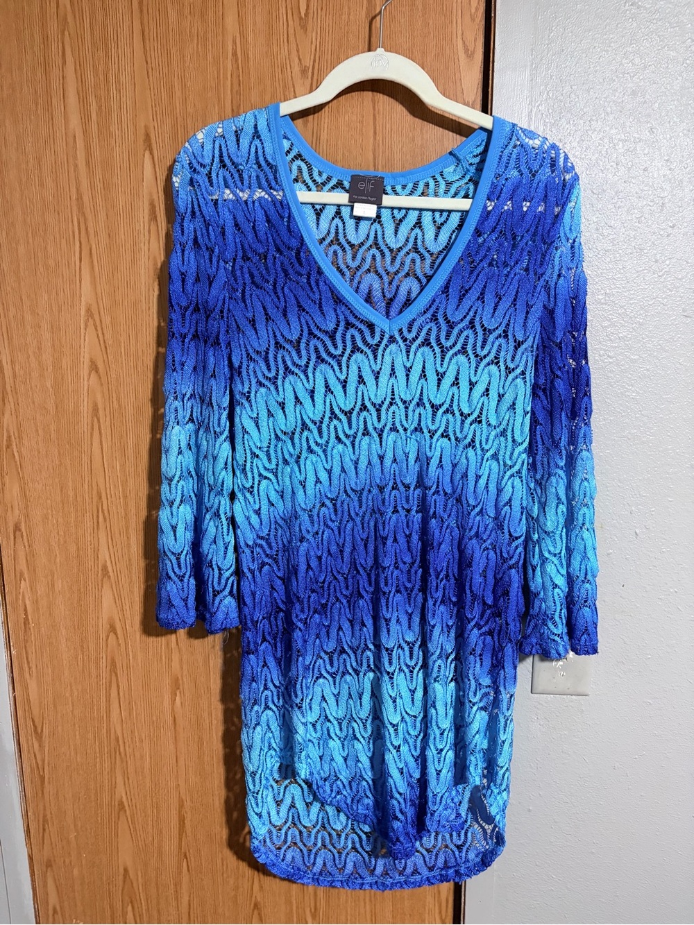 Elliott Lauren Blue Ombre Openwork V-Neck Tunic
